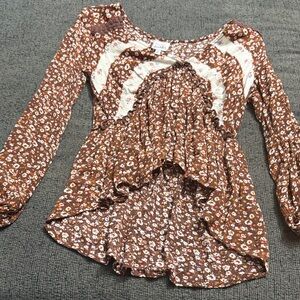 Belle Du Jour Brown Floral Blouse
